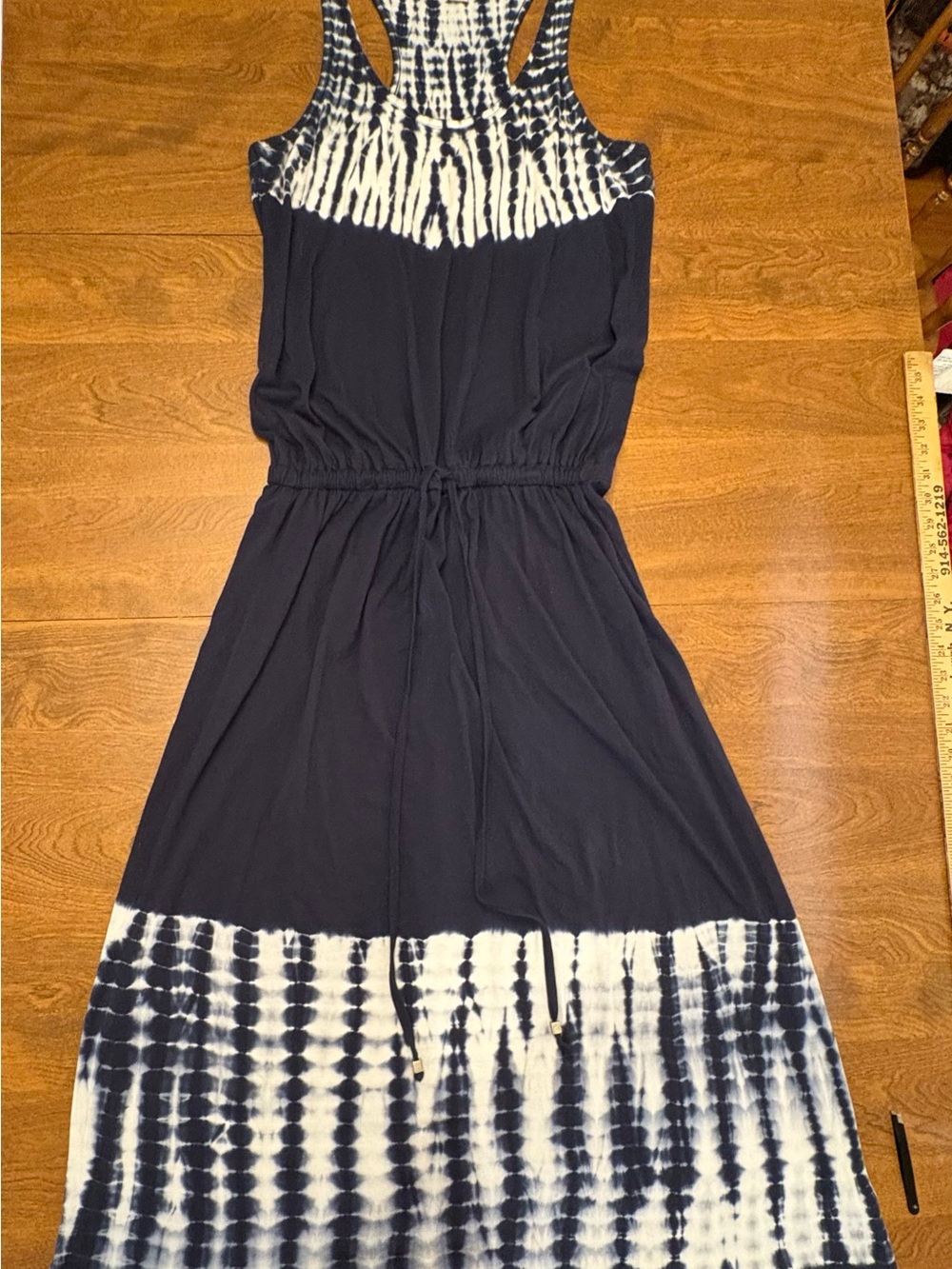 MICHAEL Michael Kors Navy and White Tie-Dye Racerback Maxi